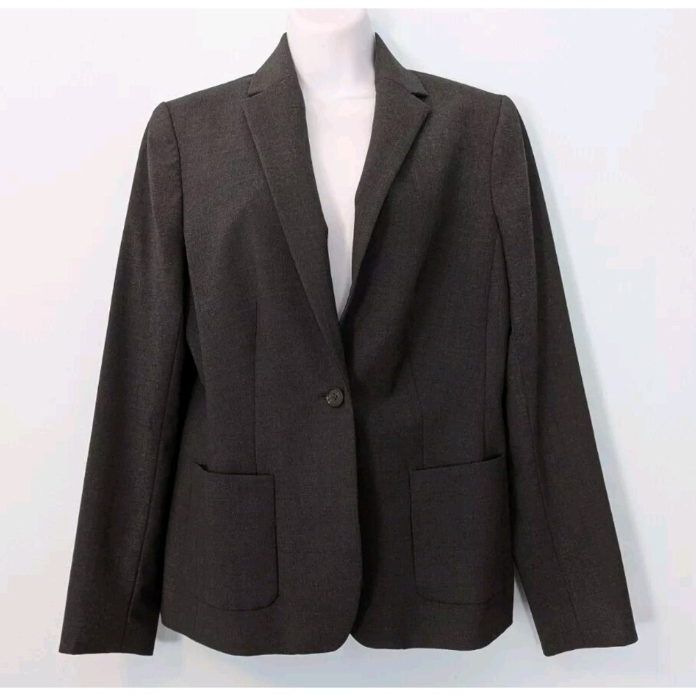 Lands End Blazer Women's 10 Tall Dark Gray 43 Percent Wool Career Jacket